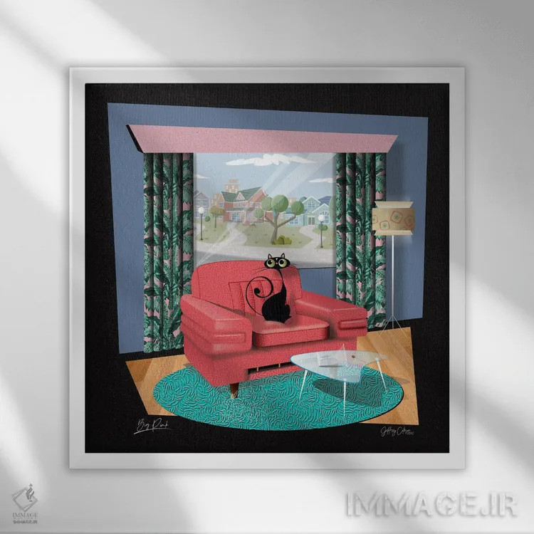 تابلو مدرن صورتی بزرگ اثر جفری کولیسون - نمای قابدار سفید