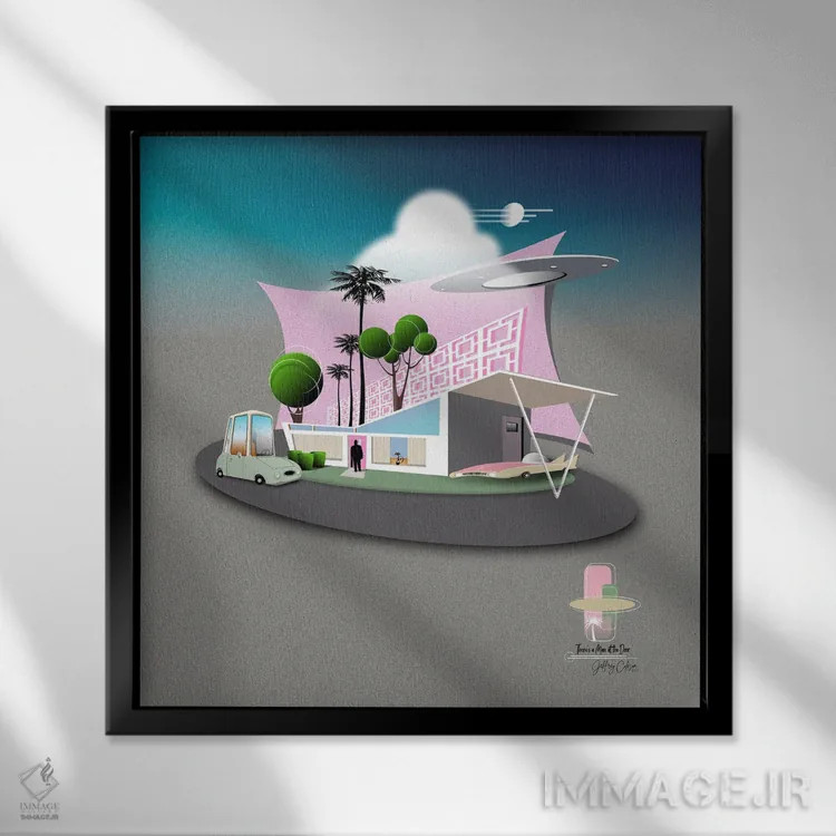 تابلو مدرن یک مرد پشت در است اثر جفری کولیسون - نمای قابدار مشکی