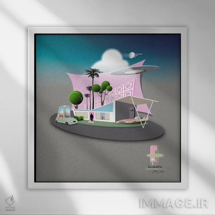 تابلو مدرن یک مرد پشت در است اثر جفری کولیسون - نمای قابدار سفید