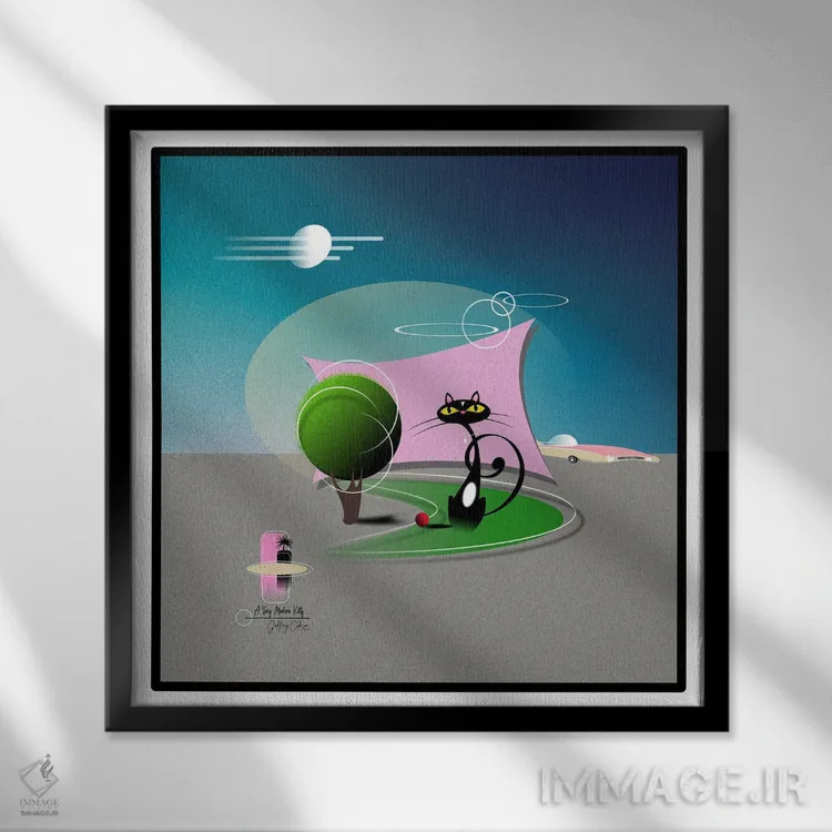 تابلو مدرن گربه مکم اثر جفری کولیسون - نمای قابدار مشکی