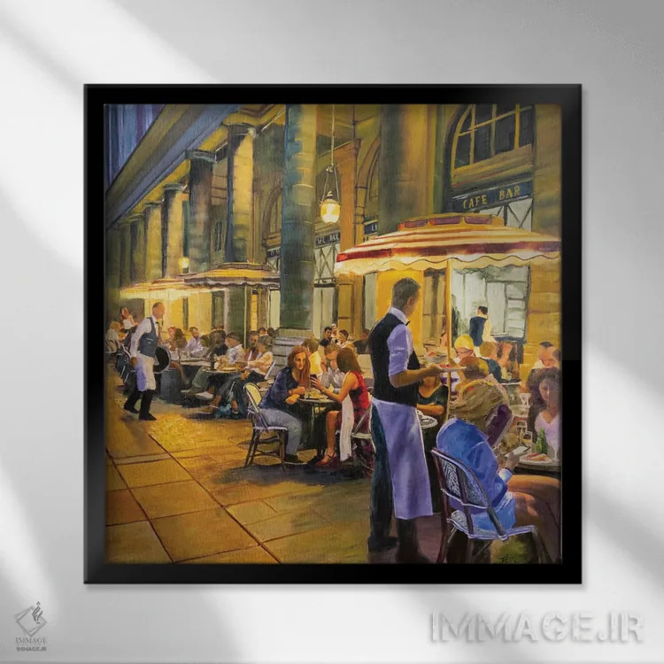 تابلو دکوراتیو کافه خیابانی اثر جنی لی - نمای قابدار مشکی