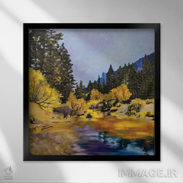 تابلو انتزاعی طلای یوسیمیتی اثر جنی لی - نمای قابدار مشکی