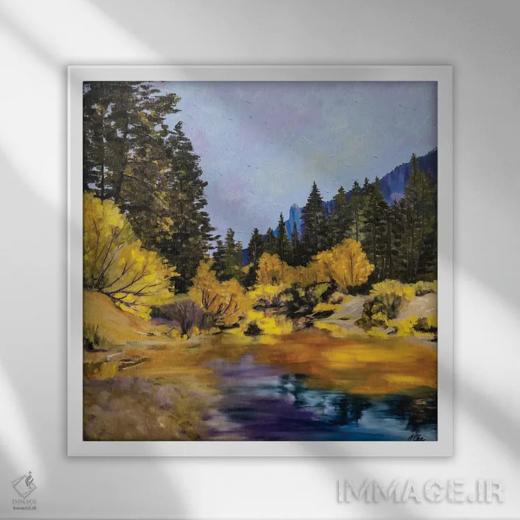 تابلو انتزاعی طلای یوسیمیتی اثر جنی لی - نمای قابدار سفید