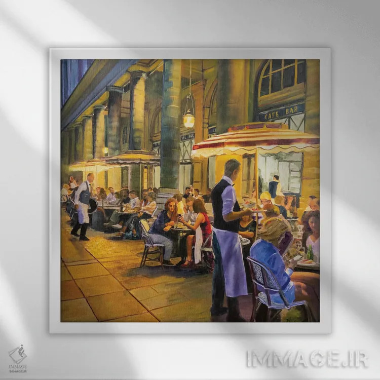 تابلو دکوراتیو کافه خیابانی اثر جنی لی - نمای قابدار سفید