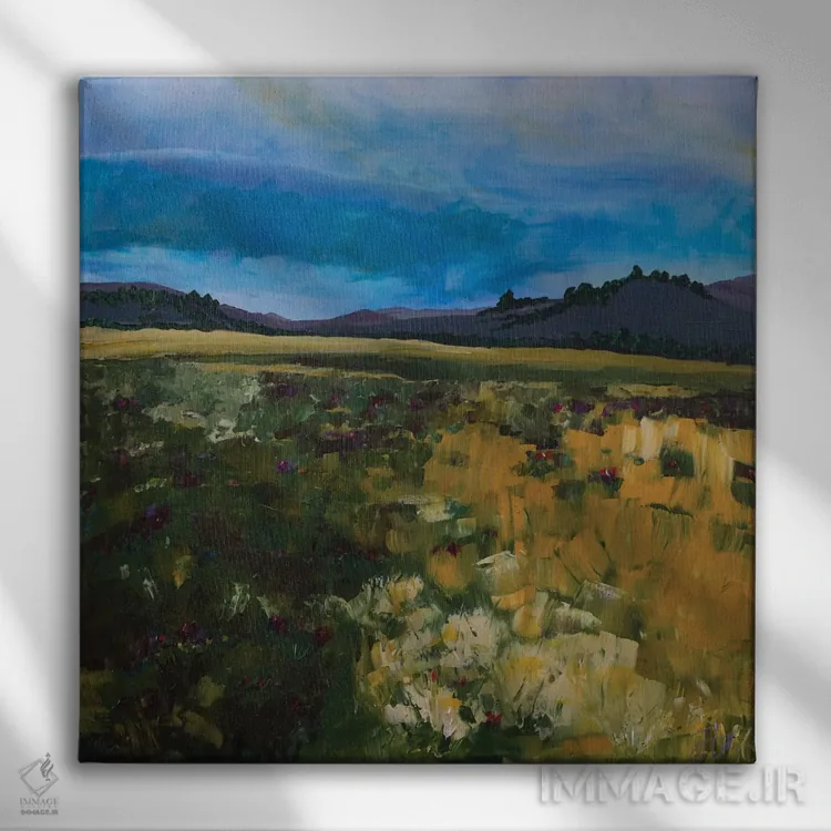 تابلو انتزاعی شکوفه دامنه کوه اثر جنی لی - نمای روبهرو روی دیوار