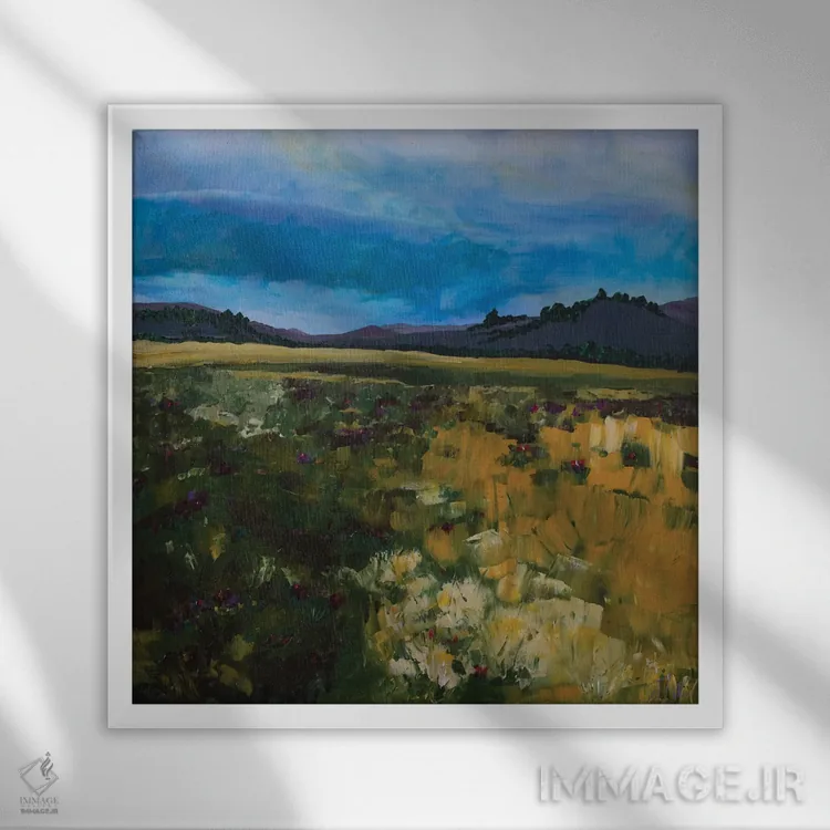 تابلو انتزاعی شکوفه دامنه کوه اثر جنی لی - نمای قابدار سفید