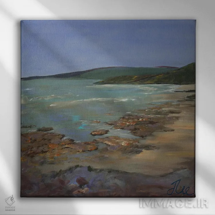 تابلو انتزاعی ساحل بنفش اثر جنی لی - نمای روبهرو روی دیوار