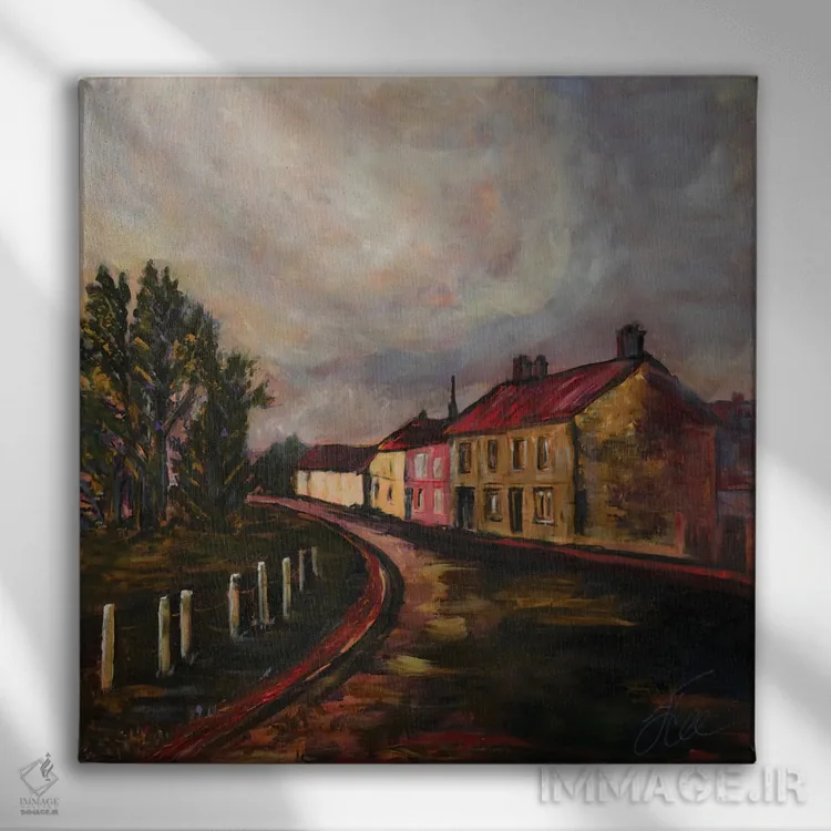 تابلو انتزاعی منحنی فرانسوی اثر جنی لی - نمای روبهرو روی دیوار