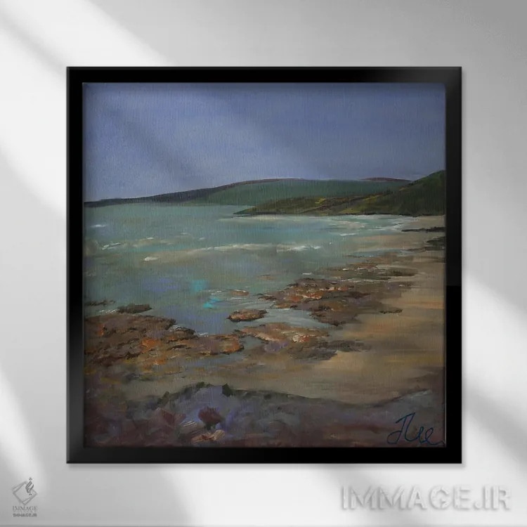 تابلو انتزاعی ساحل بنفش اثر جنی لی - نمای قابدار مشکی