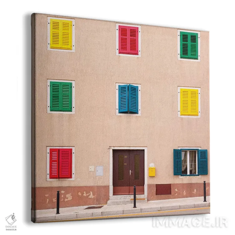 تابلو دکوراتیو Vrsar. Building with colorful shutters.,کرواسی، ورسار. ساختم… اثر جینز گالری - نمای پرسپکتیو محصول