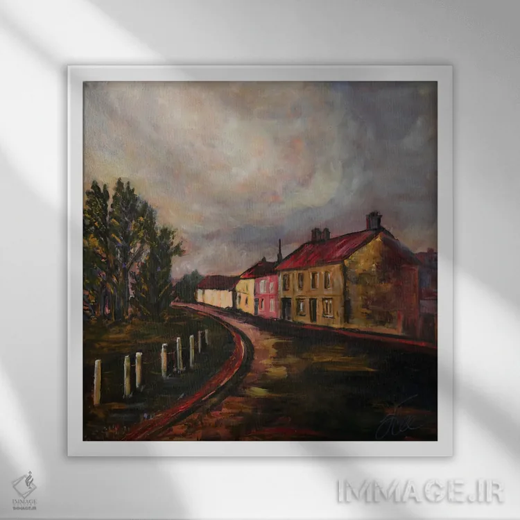 تابلو انتزاعی منحنی فرانسوی اثر جنی لی - نمای قابدار سفید