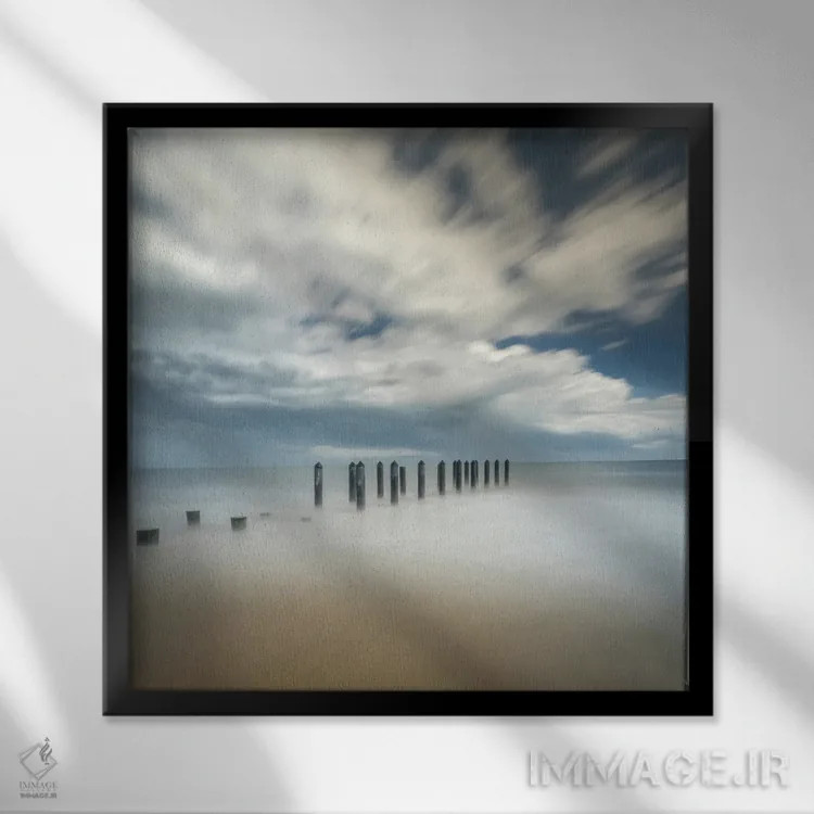 تابلو دکوراتیو New Jersey, Cape May National Seashore. Pier Posts On Beach.… اثر جینز گالری - نمای قابدار مشکی