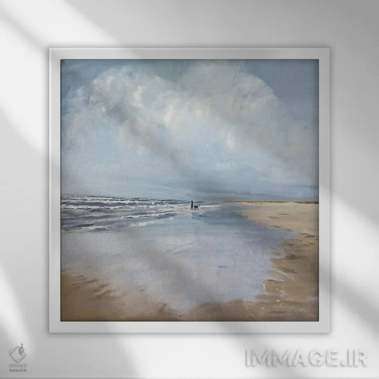 تابلو انتزاعی پسر و سگش اثر جنی لی - نمای قابدار سفید