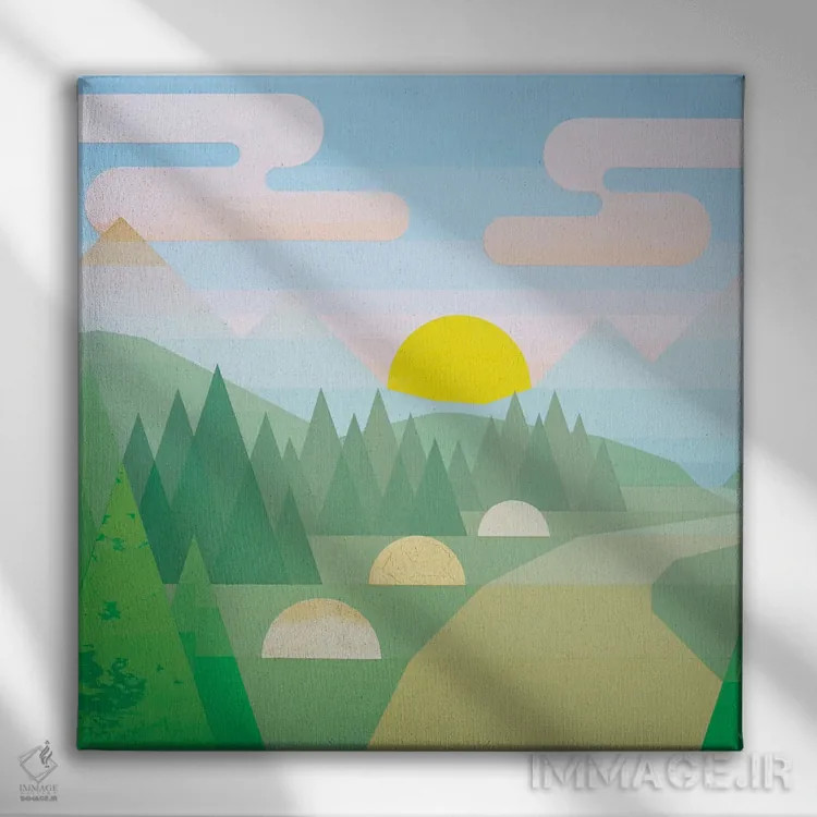 تابلو انتزاعی طلوع خورشید در جنگل ۱ اثر جون یونگجین - نمای روبهرو روی دیوار