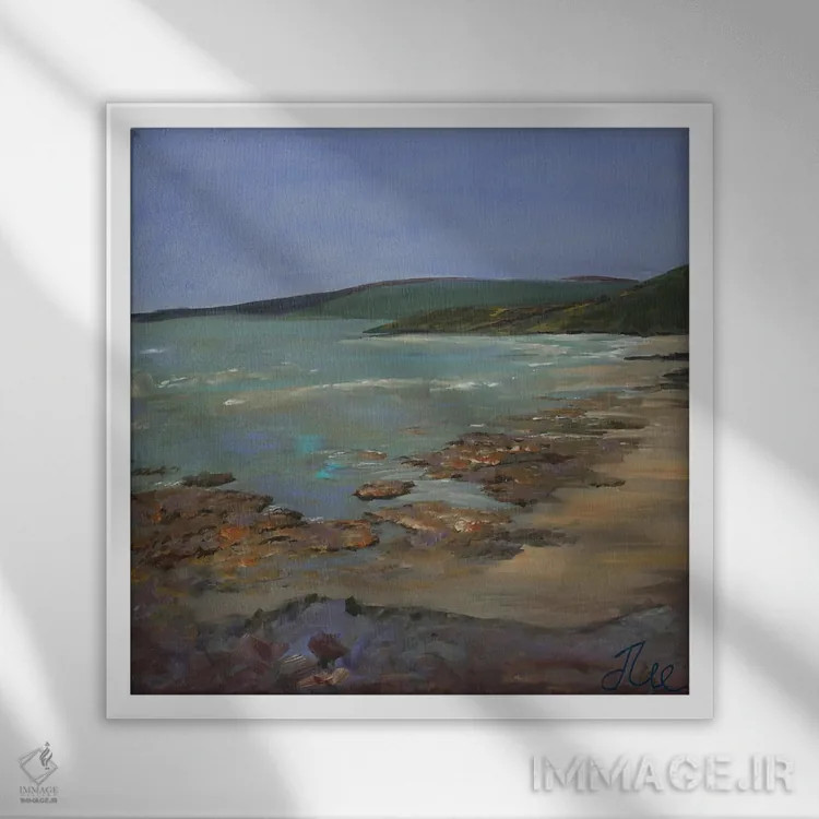 تابلو انتزاعی ساحل بنفش اثر جنی لی - نمای قابدار سفید