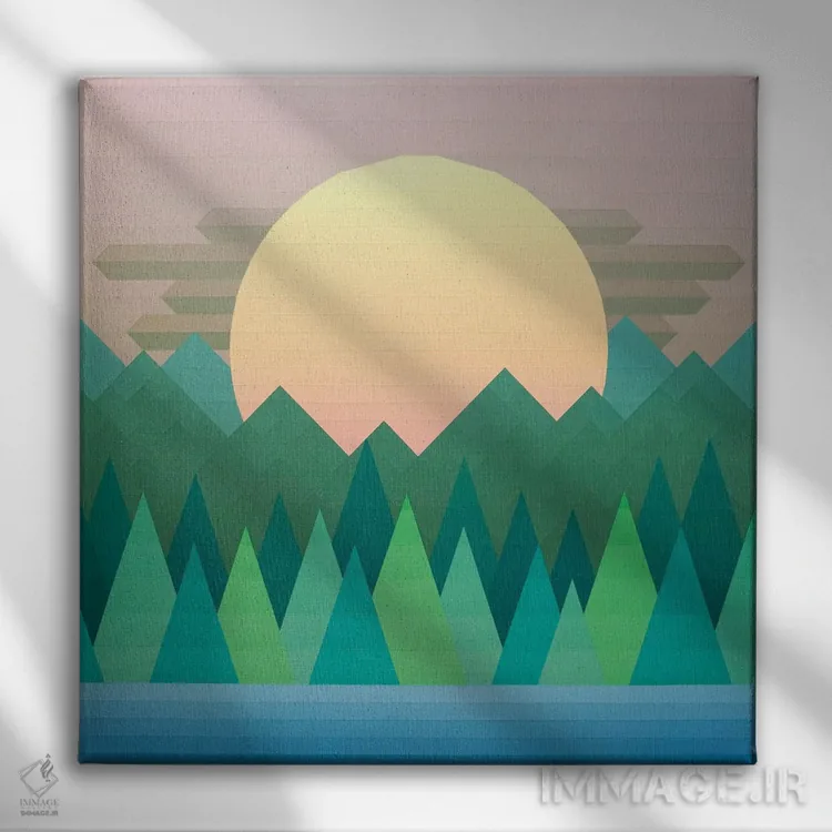 تابلو انتزاعی غروب در جنگل اثر جون یونگجین - نمای روبهرو روی دیوار