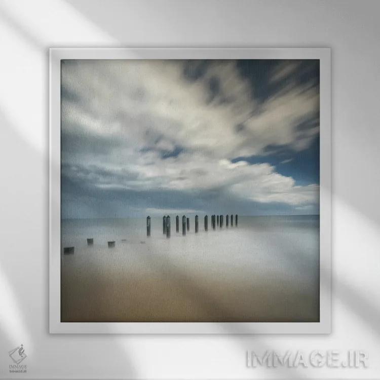 تابلو دکوراتیو New Jersey, Cape May National Seashore. Pier Posts On Beach.… اثر جینز گالری - نمای قابدار سفید