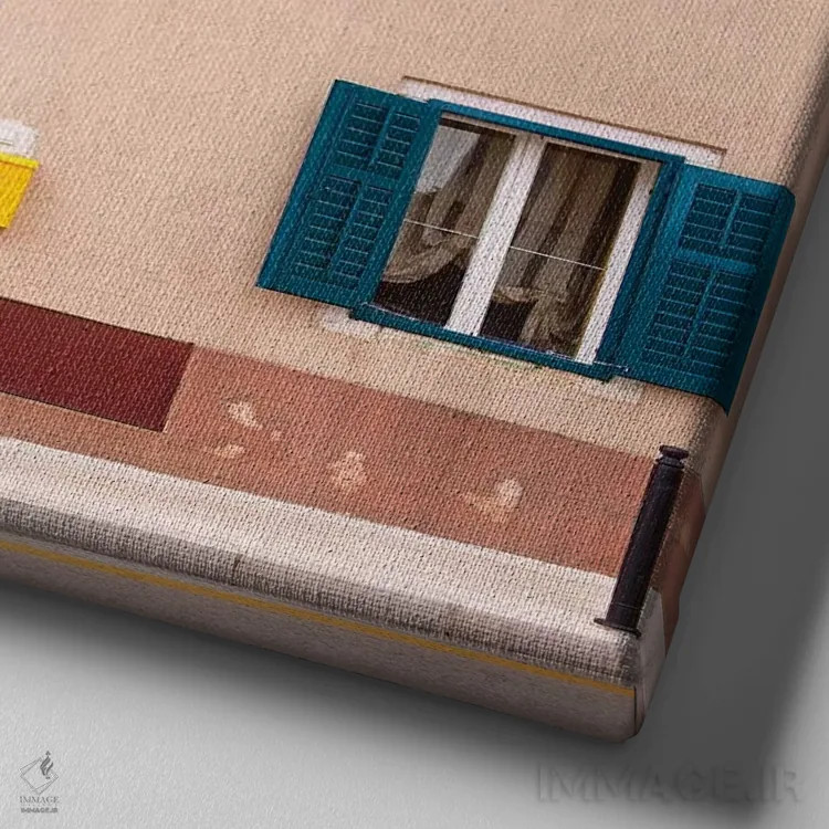 تابلو دکوراتیو Vrsar. Building with colorful shutters.,کرواسی، ورسار. ساختم… اثر جینز گالری - نمای نزدیک بافت بوم