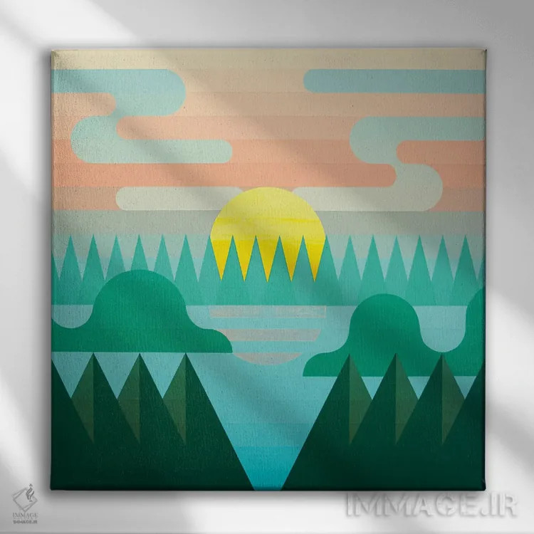 تابلو انتزاعی طلوع خورشید در جنگل ۲ اثر جون یونگجین - نمای روبهرو روی دیوار
