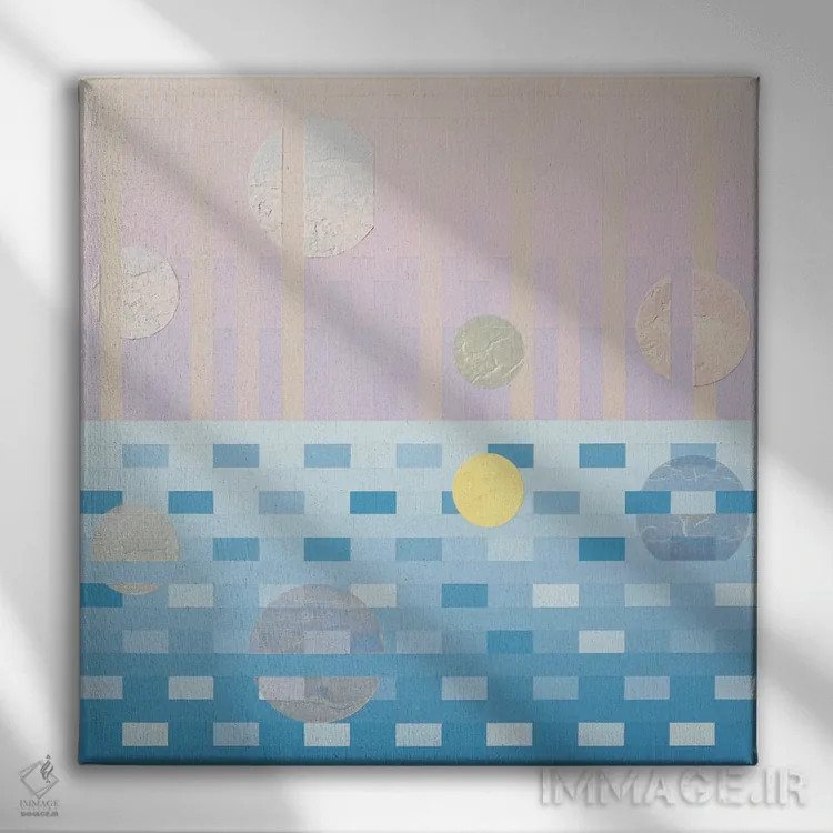 تابلو انتزاعی یخچال های طبیعی و ماه ها اثر جون یونگجین - نمای روبهرو روی دیوار