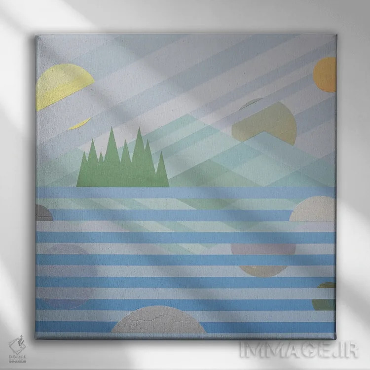 تابلو انتزاعی جنگل و ماه ها اثر جون یونگجین - نمای روبهرو روی دیوار