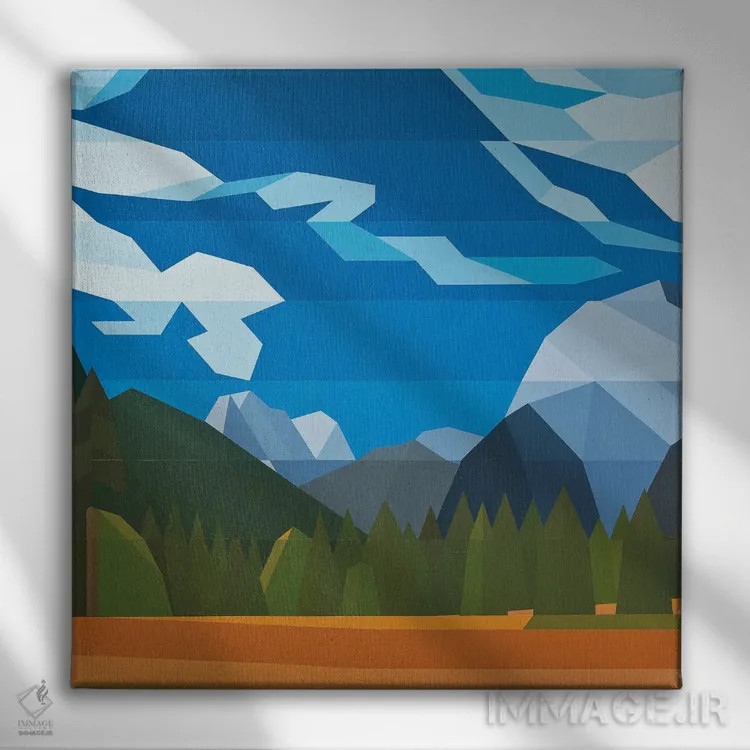 تابلو انتزاعی آسمان آبی در جنگل اثر جون یونگجین - نمای روبهرو روی دیوار