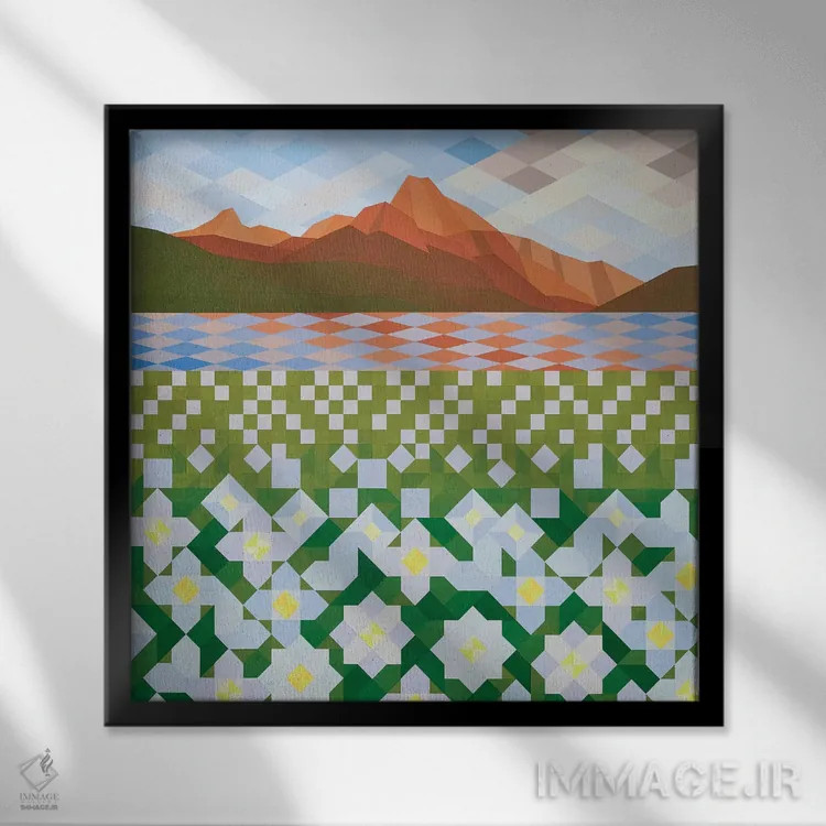 تابلو مینیمال دشت های گل مروارید اثر جون یونگجین - نمای قابدار مشکی