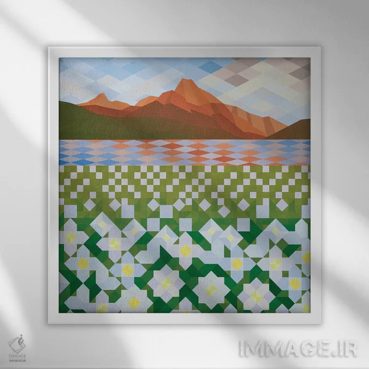 تابلو مینیمال دشت های گل مروارید اثر جون یونگجین - نمای قابدار سفید