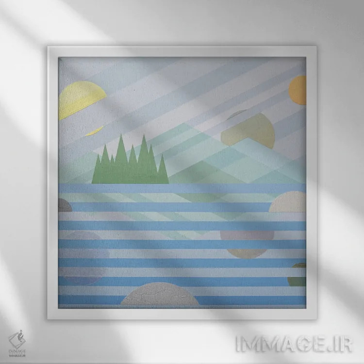 تابلو انتزاعی جنگل و ماه ها اثر جون یونگجین - نمای قابدار سفید