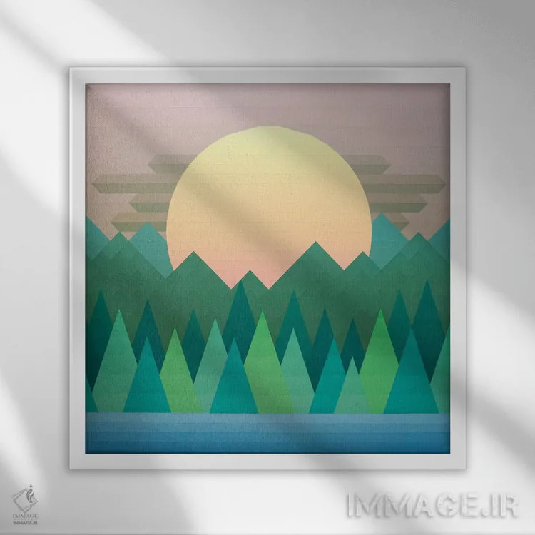 تابلو انتزاعی غروب در جنگل اثر جون یونگجین - نمای قابدار سفید
