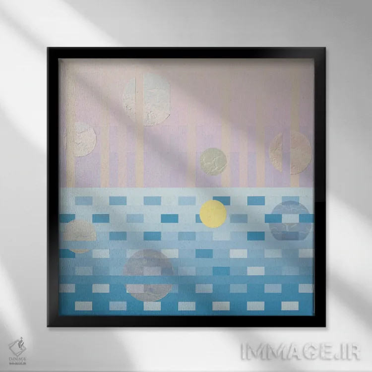 تابلو انتزاعی یخچال های طبیعی و ماه ها اثر جون یونگجین - نمای قابدار مشکی