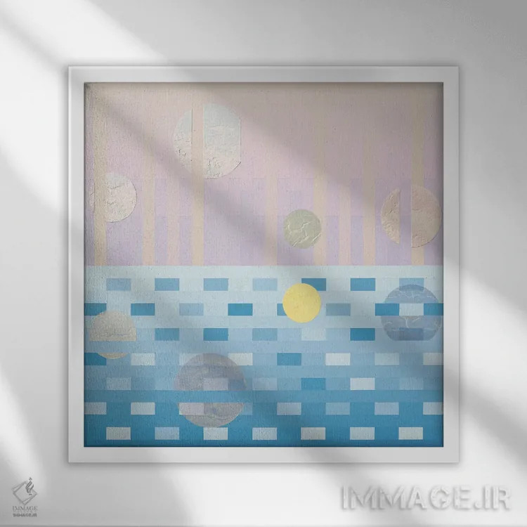 تابلو انتزاعی یخچال های طبیعی و ماه ها اثر جون یونگجین - نمای قابدار سفید