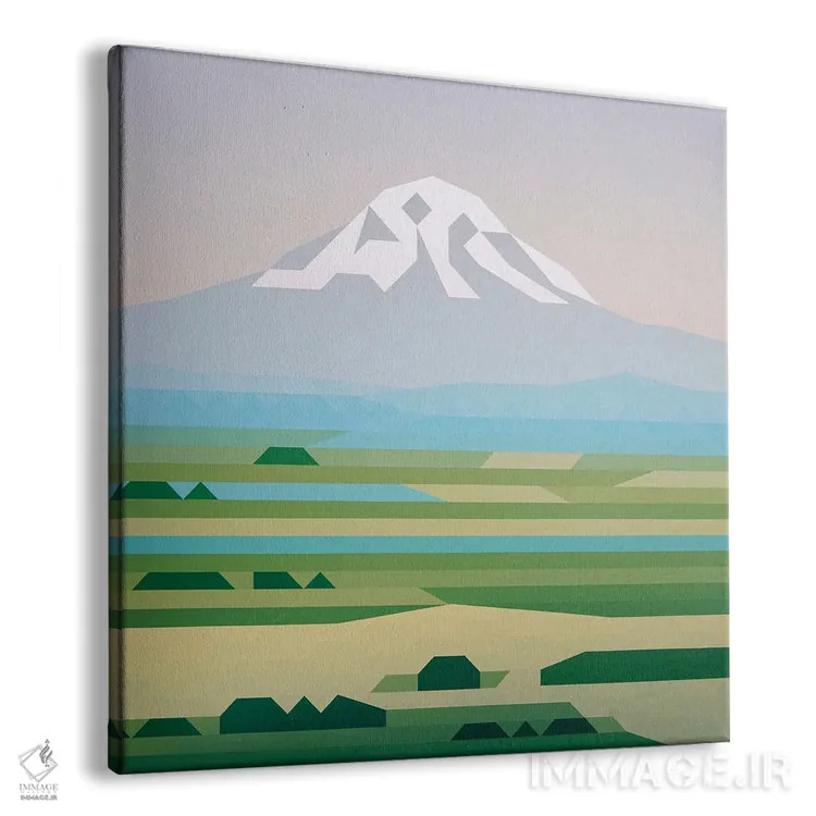 تابلو مینیمال کوه بر فراز سبزه زار اثر جون یونگجین - نمای پرسپکتیو محصول