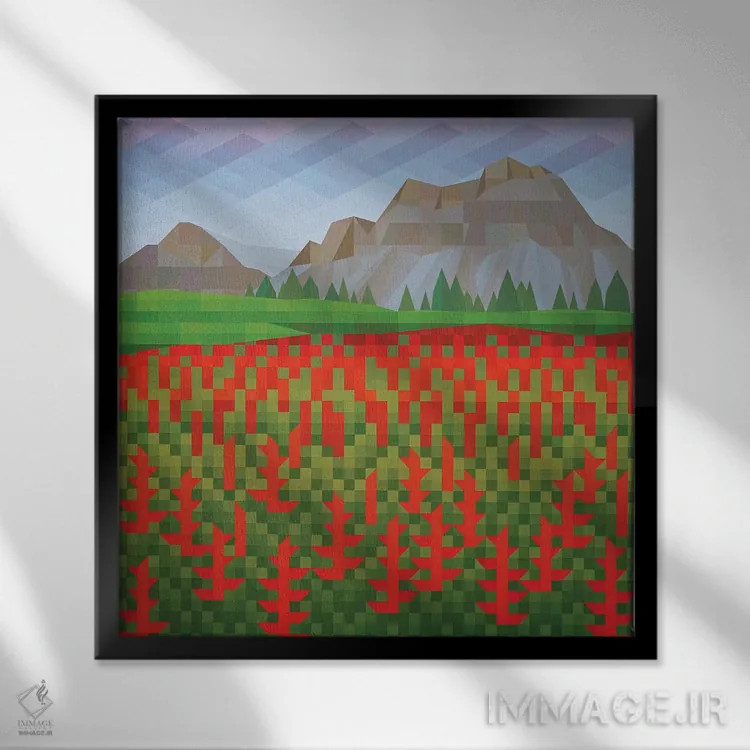 تابلو مینیمال دشت شقایق اثر جون یونگجین - نمای قابدار مشکی