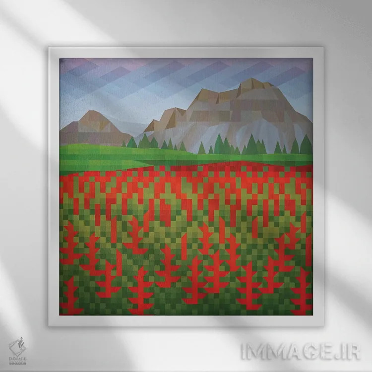 تابلو مینیمال دشت شقایق اثر جون یونگجین - نمای قابدار سفید