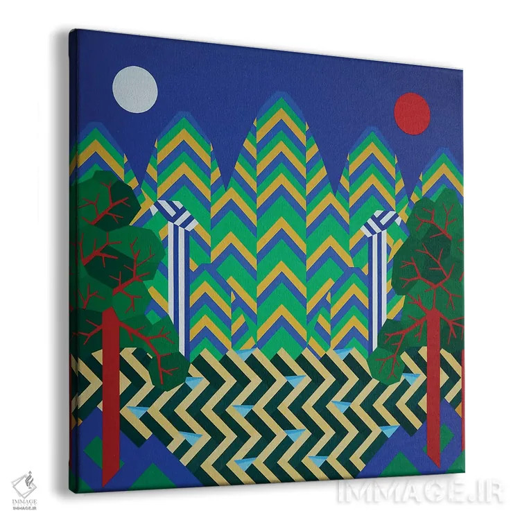 تابلو مینیمال خورشید و ماه و پنج قله اثر جون یونگجین - نمای پرسپکتیو محصول