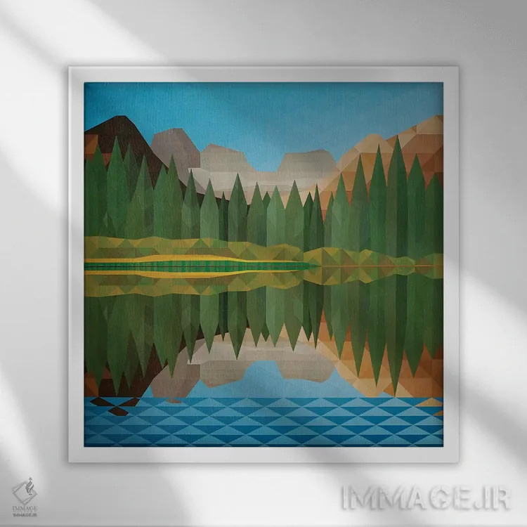 تابلو مینیمال انعکاس دریاچه اثر جون یونگجین - نمای قابدار سفید