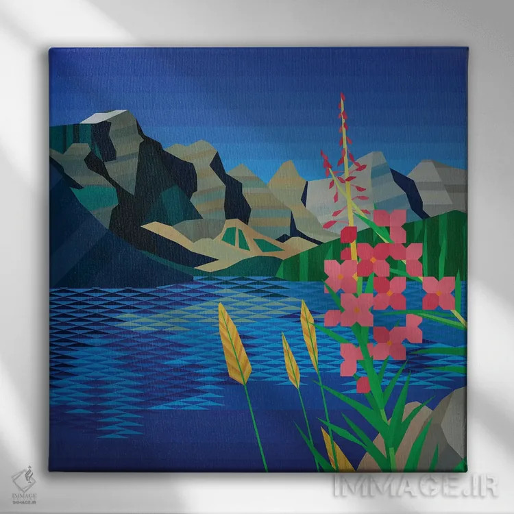 تابلو مینیمال گل وحشی صورتی اثر جون یونگجین - نمای روبهرو روی دیوار