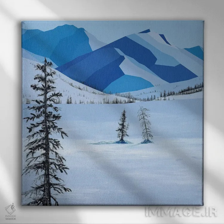 تابلو مینیمال مزارع زمستانی اثر جون یونگجین - نمای روبهرو روی دیوار