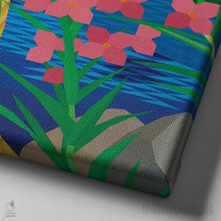 تابلو مینیمال گل وحشی صورتی اثر جون یونگجین - نمای نزدیک بافت بوم