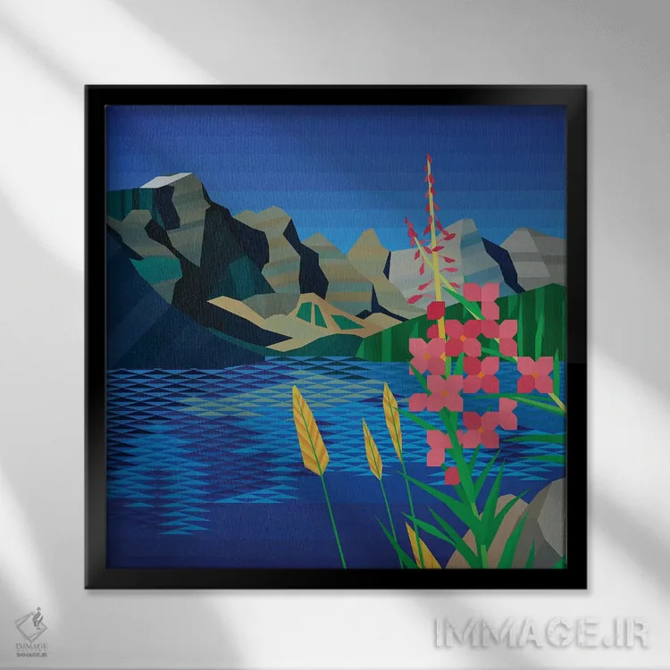 تابلو مینیمال گل وحشی صورتی اثر جون یونگجین - نمای قابدار مشکی