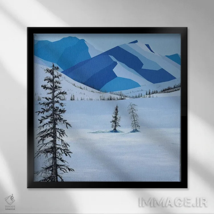 تابلو مینیمال مزارع زمستانی اثر جون یونگجین - نمای قابدار مشکی