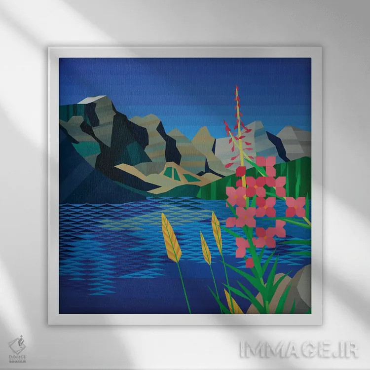 تابلو مینیمال گل وحشی صورتی اثر جون یونگجین - نمای قابدار سفید