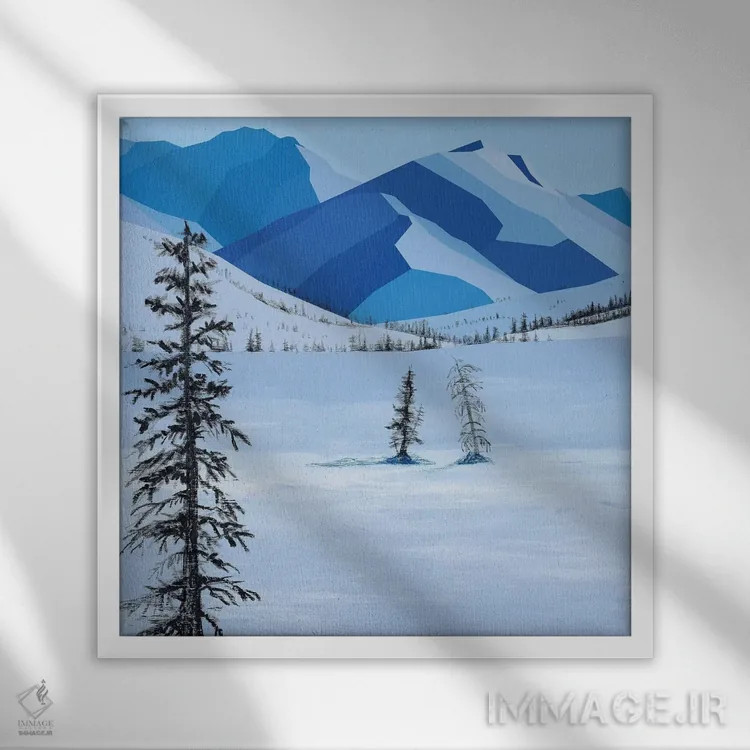 تابلو مینیمال مزارع زمستانی اثر جون یونگجین - نمای قابدار سفید