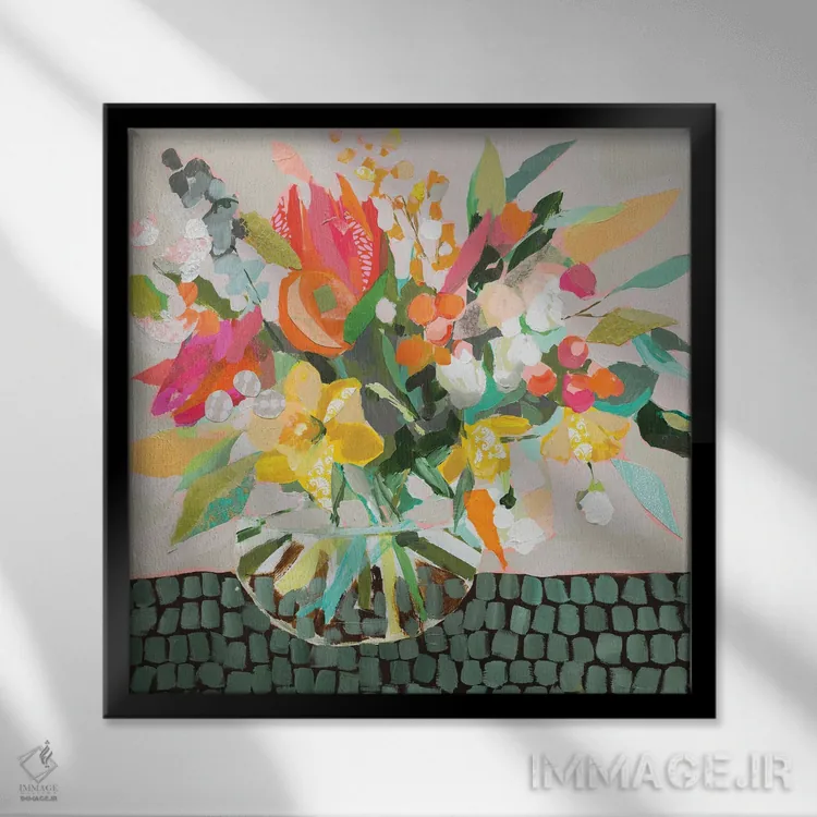 تابلو دکوراتیو دسته گل عجیب و غریب اثر جنی وستنهوفر - نمای قابدار مشکی