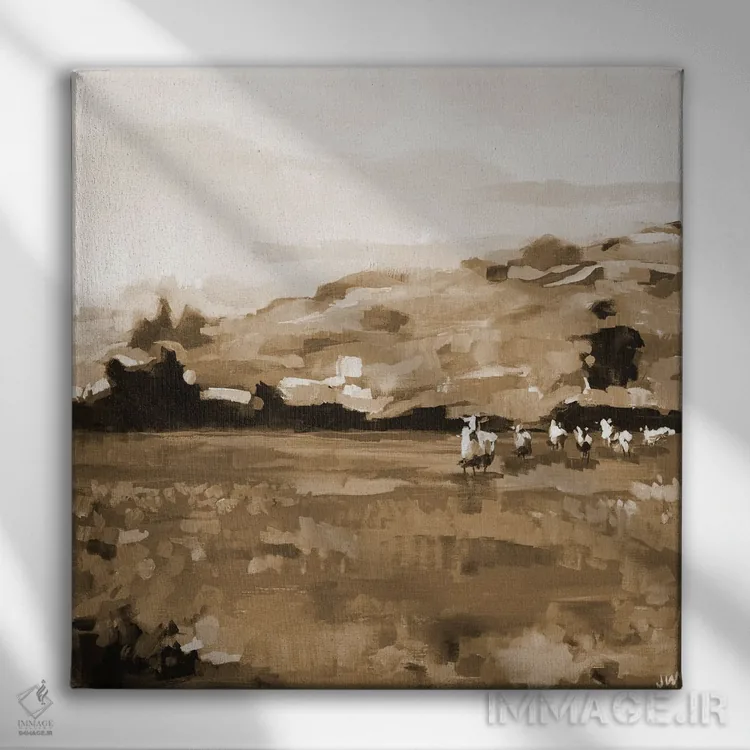 تابلو انتزاعی چراگاه به سبک سنتی اثر جنی وستنهوفر - نمای روبهرو روی دیوار