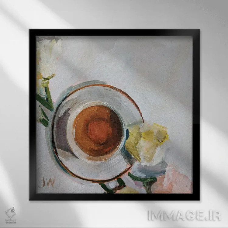 تابلو دکوراتیو گل ها و چای اثر جنی وستنهوفر - نمای قابدار مشکی