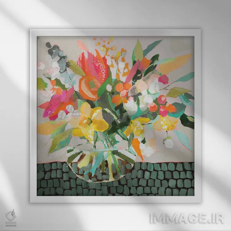 تابلو دکوراتیو دسته گل عجیب و غریب اثر جنی وستنهوفر - نمای قابدار سفید