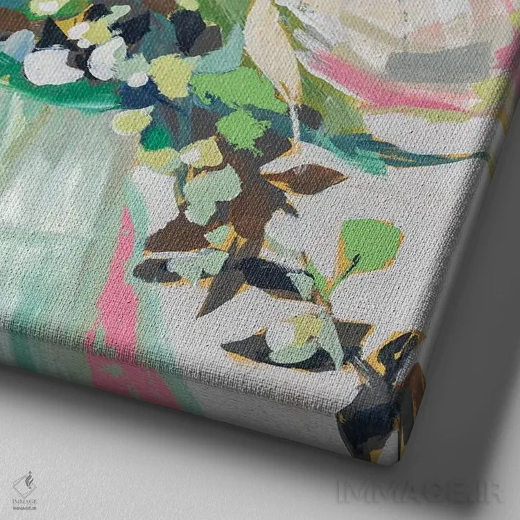 تابلو دکوراتیو مهمانی گل های بهاری اثر جنی وستنهوفر - نمای نزدیک بافت بوم