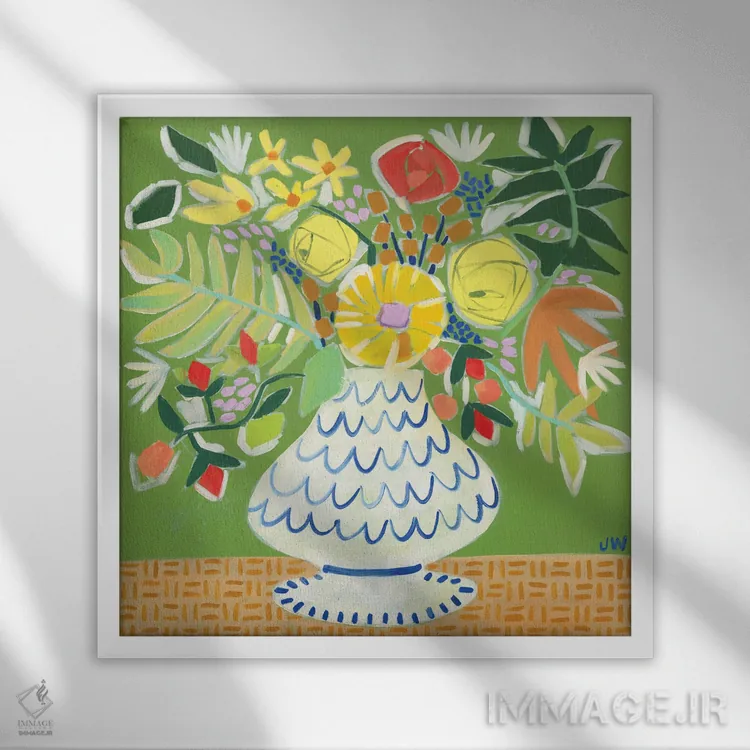 تابلو دکوراتیو دسته گل اندی اثر جنی وستنهوفر - نمای قابدار سفید